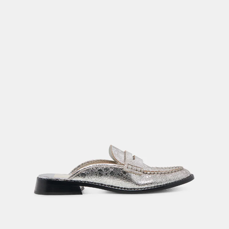 Women's Glitter Mules in Silver for a Shiny and Eye - Catching New Year's Party HAVAN LOAFERS SILVER DISTRESSED LEATHER Women's Glitter Mules in Silver for a Shiny and Eye - Catching New Year's Party HAVAN LOAFERS SILVER DISTRESSED LEATHER