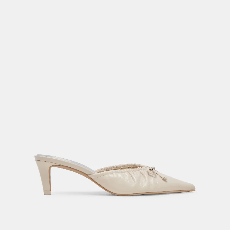 Women's Pointed Toe Satin Mules in Champagne for a Glamorous Evening Event KAIRI MID HEELS IVORY CRINKLE PATENT Women's Pointed Toe Satin Mules in Champagne for a Glamorous Evening Event KAIRI MID HEELS IVORY CRINKLE PATENT