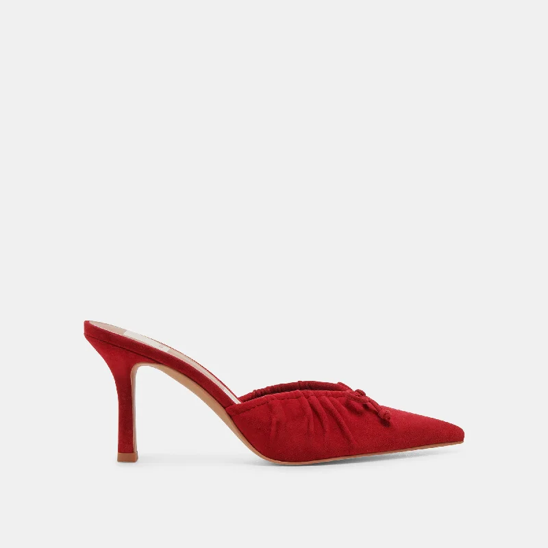 Women's Low - Heel Patent Leather Mules in Red for a Bold and Chic Office Look KAIRI HEELS CRIMSON SUEDE Women's Low - Heel Patent Leather Mules in Red for a Bold and Chic Office Look KAIRI HEELS CRIMSON SUEDE