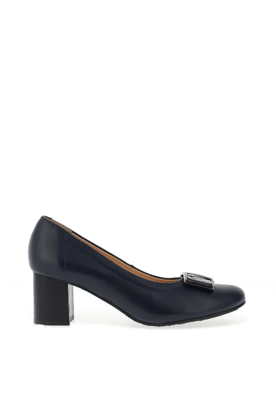 Bioeco by Arka Leather & Patent Block Heel Shoes, Navy