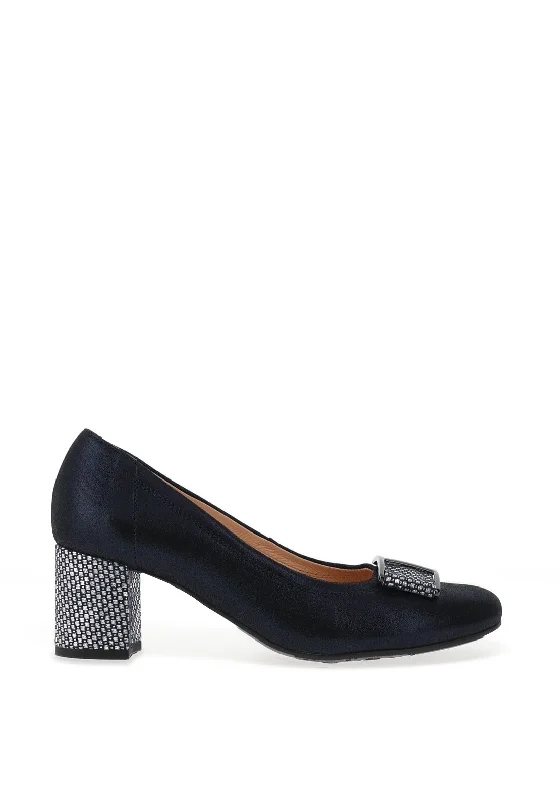 Bioeco by Arka Leather Shimmer Block Heel Shoes, Navy