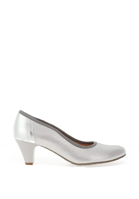 Bioeco By Arka Patterned Leather Heeled Shoe, Silver