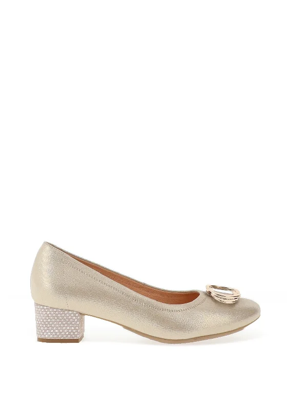 Bioeco by Arka Shimmer Low Block Heel Shoes, Gold