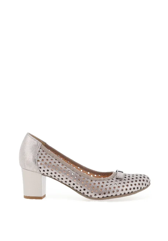 Bioeco By Arka Shimmering Perforated Suede Heeled Shoe, Gunmetal