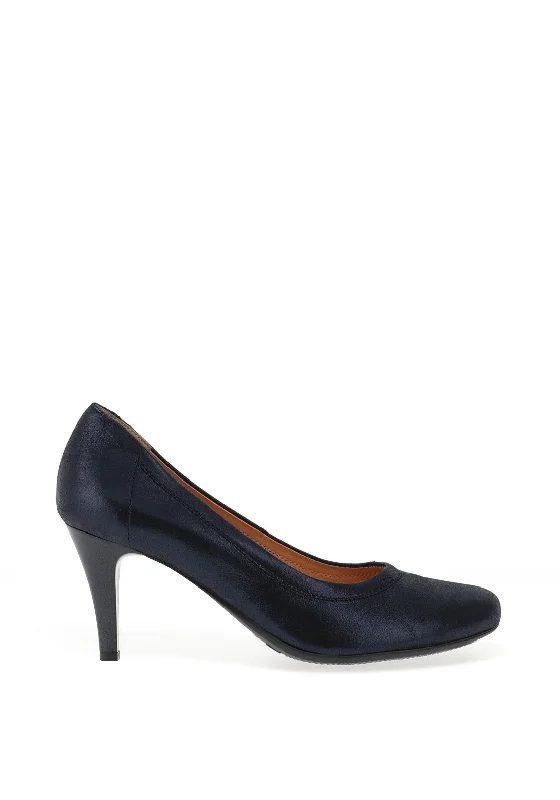 Bioeco by Arka Leather Metallic Bow Heeled Shoes, Navy