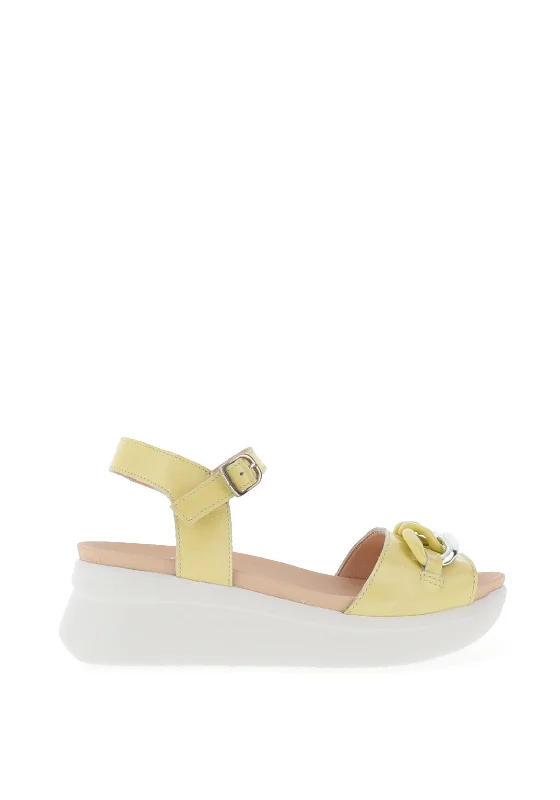 CallagHan Womens Llana Chain Wedge Sandal, Lemon