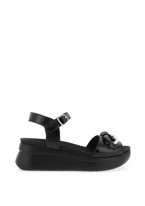 CallagHan Womens Llana Chain Wedge Sandal, Black