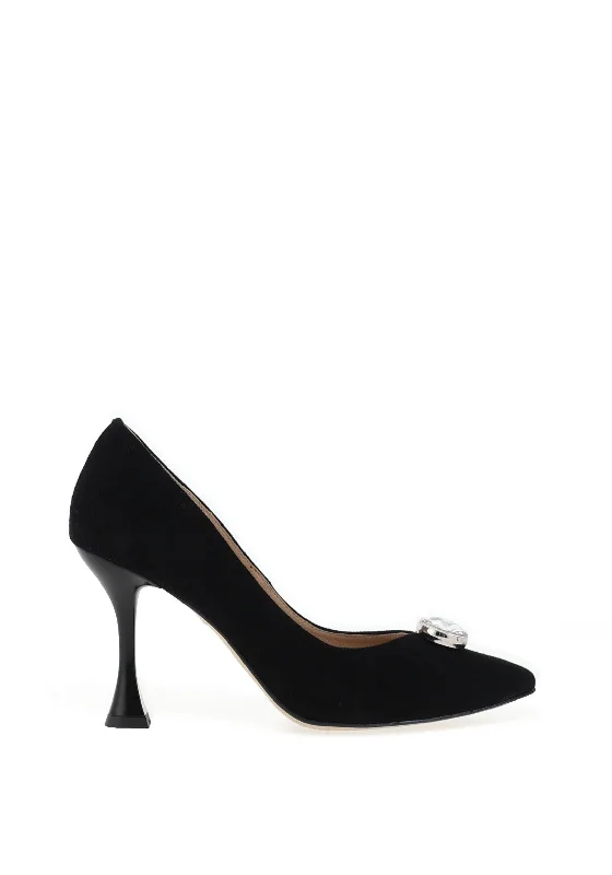 Emis Leather Pointed Toe Court Heels, Black