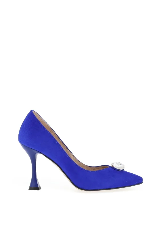 Emis Suede Diamante Heeled Court Shoes, Cobalt Blue