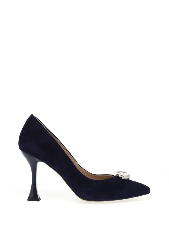 Emis Leather Pointed Toe Court Heels, Navy