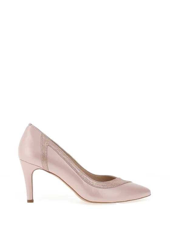 Emis Shimmer Leather Textured Trim High Heels, Pearl Pink