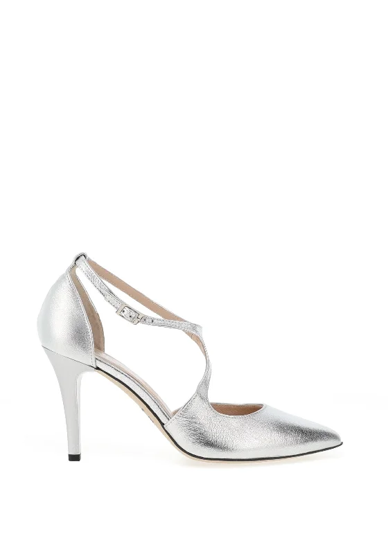 Emis Leather Wrap High Heeled Shoes, Silver