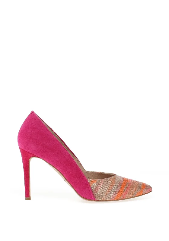 Emis Suede Leather Heeled Court Shoes, Fuchsia