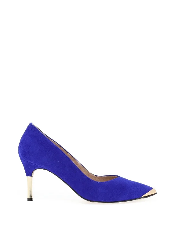 Emis Leather Gold Trim High Heeled Shoes, Cobalt