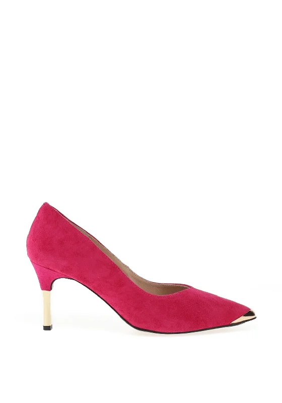 Emis Leather Gold Trim High Heeled Shoes, Fuchsia