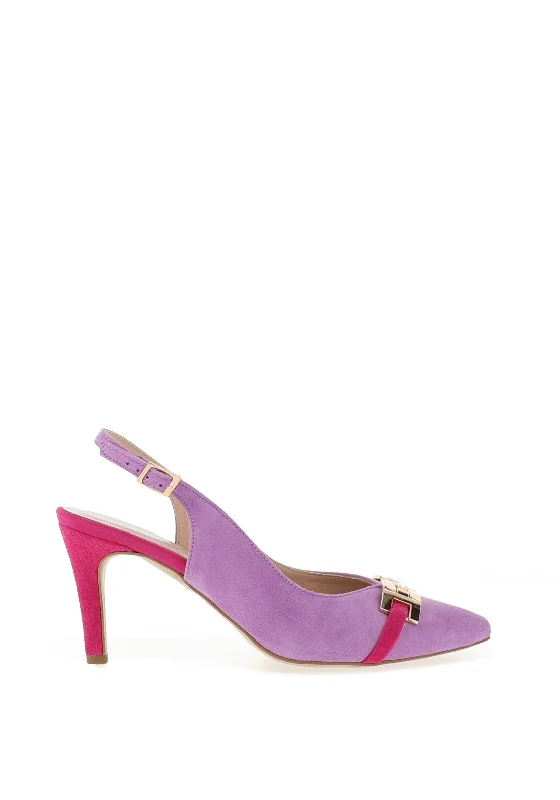 Emis Suede Leather Colour Block Heeled Shoes, Lilac & Fuchsia