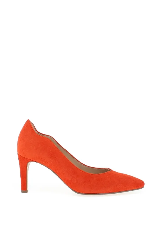 Gabor Suede Scallop Trim Pointed Court Shoes, Pumpkin