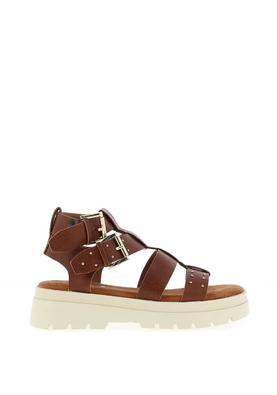 Sprox Studded Strappy Chunky Sandals, Tan