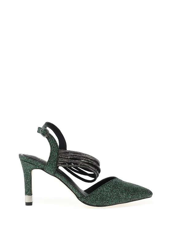 Kate Appleby Wishaw Shimmering Multi Strap Heeled Shoes, Emerald Sparkle