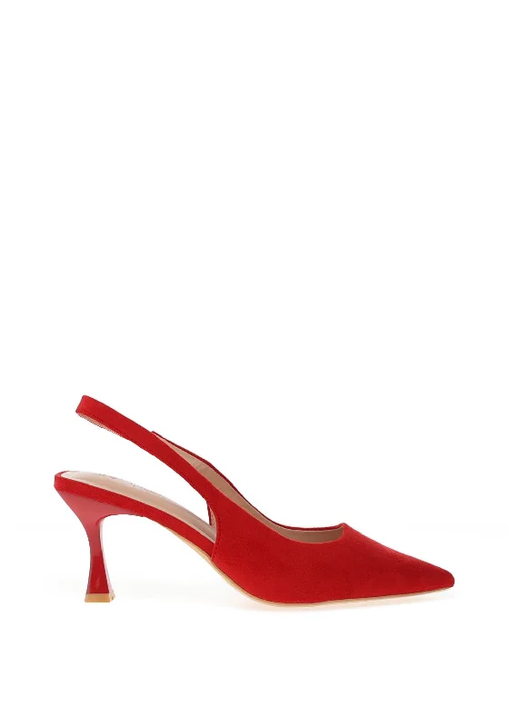 Zen Collection Faux Suede Sling Back Heeled Shoes, Red