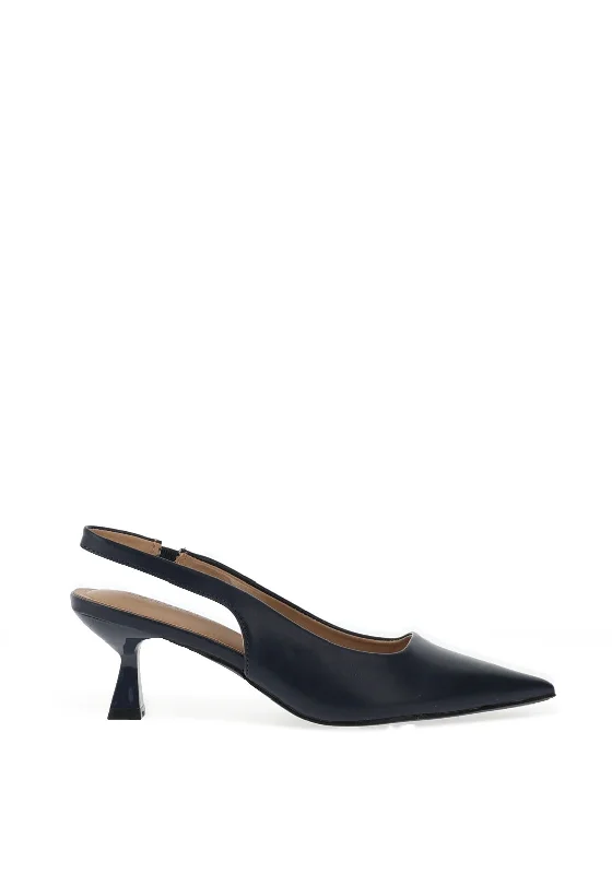 Zen Collection Faux Leather Sling Back Heeled Shoes, Midnight Navy