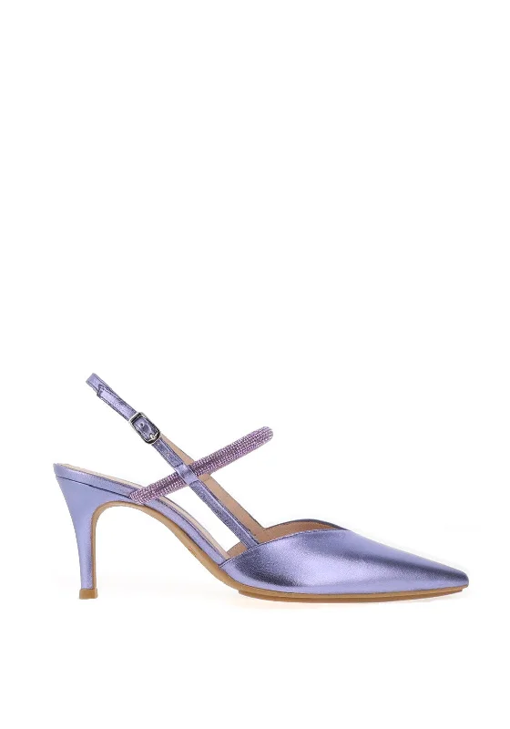 Lodi Elines Metallic Leather Diamante Heeled Shoes, Lilac