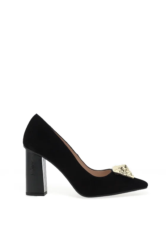 Lodi Senia Suede Block Heel Court Shoes, Black