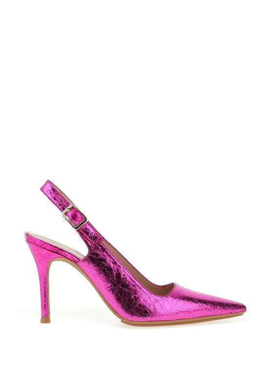 Lodi Serica Cracked Leather Stiletto Heeled Shoes, Metallic Pink