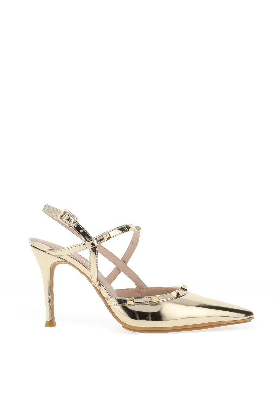 Lodi Solenia Metallic Stud Strap Heeled Court Shoes, Gold