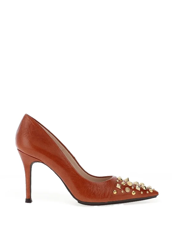 Lodi Sompogo Patent Embellished Toe Court Shoes, Tan