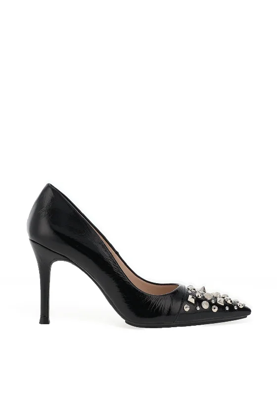 Lodi Sompogo Patent Embellished Toe Court Shoes, Black