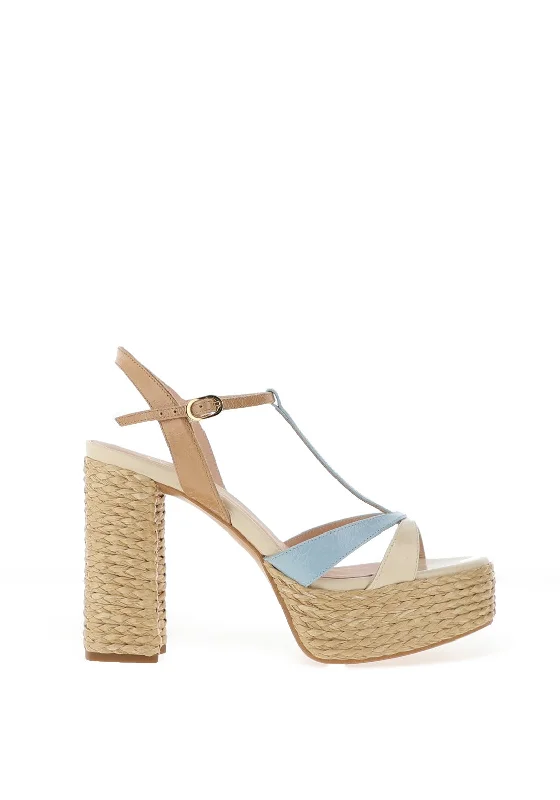 Lodi Telor Leather Woven Platform Heeled Sandals, Cotton