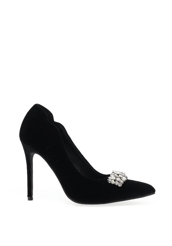 Menbur Velvet Embellished Heeled Shoes, Black