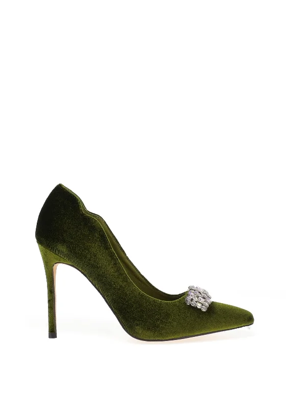 Menbur Velvet Embellished Heeled Shoes, Apple Green