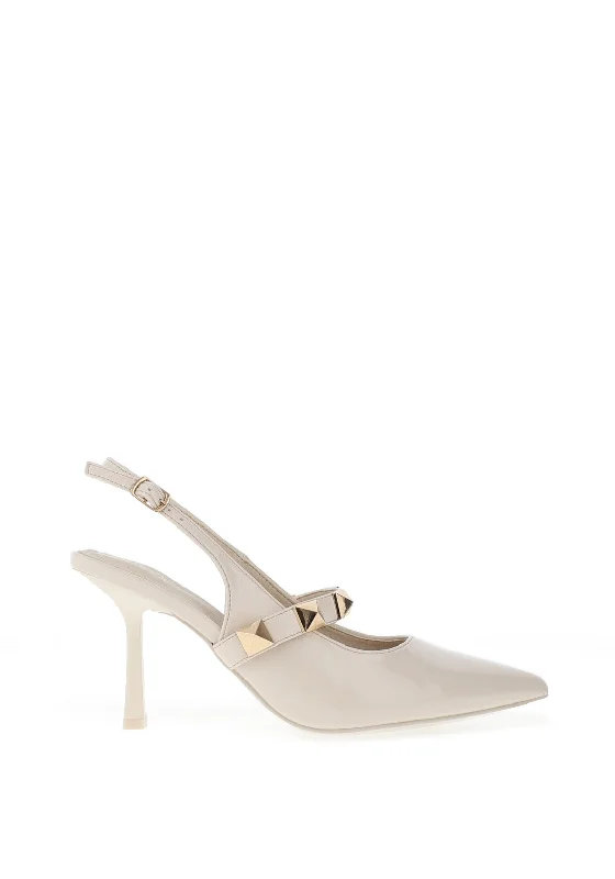 Menbur Pisces Patent Stud Pointed Toe Heeled Shoes, White