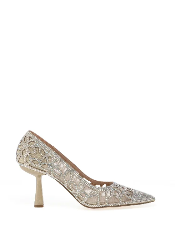 Menbur Canopus Diamante Heeled Pointed Court Shoes, Gold