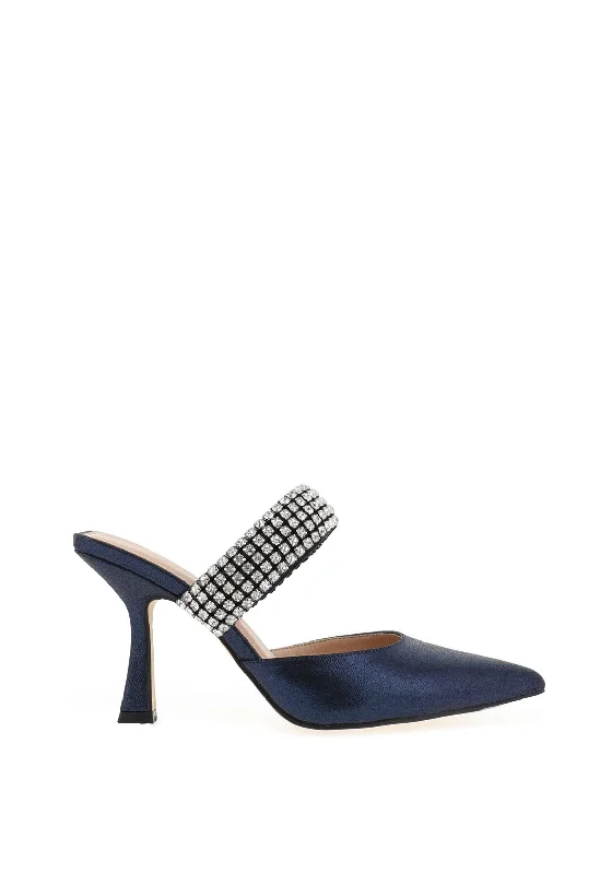 Menbur Shimmering Diamante Strap Heeled Court Shoes, Navy