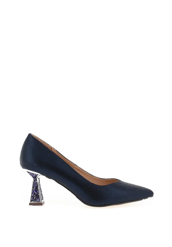 Menbur Shimmering Glitter High Heeled Court Shoes, Navy