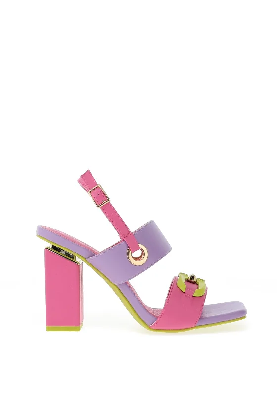 Menbur Colour Block Block Heel Sandals, Pink and Lilac