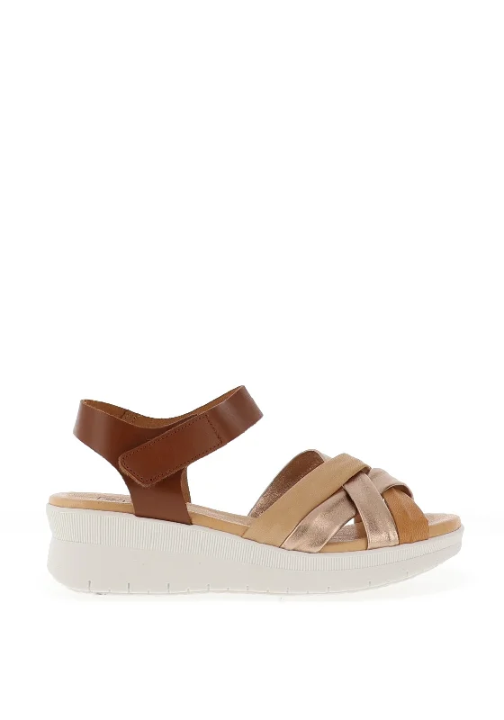 Pitillos Leather Cross Over Strap Sandals, Tan Multi