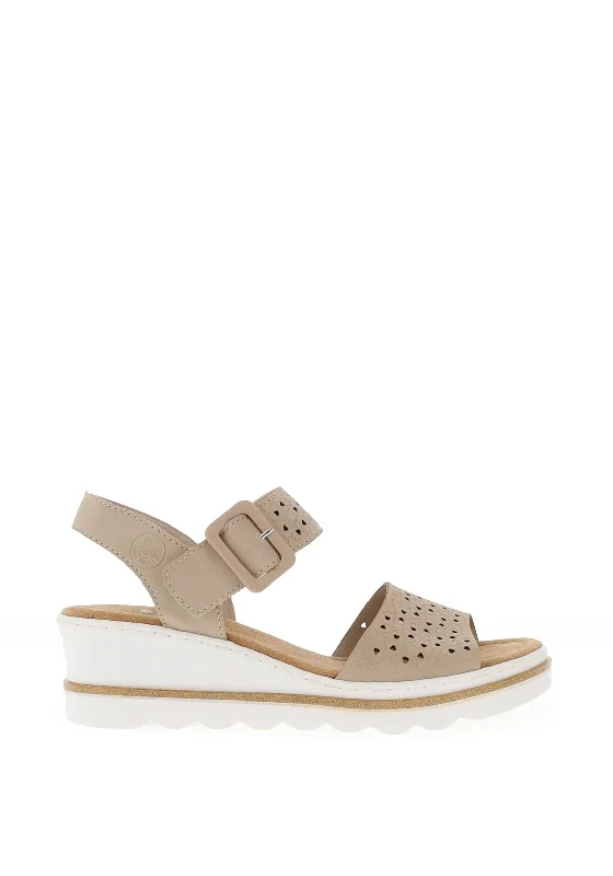 Rieker Womens Faux Buckle Wedged Sandals, Beige