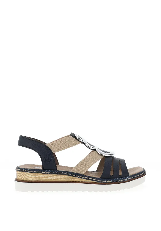 Rieker Womens Metallic Platform Sandals, Navy