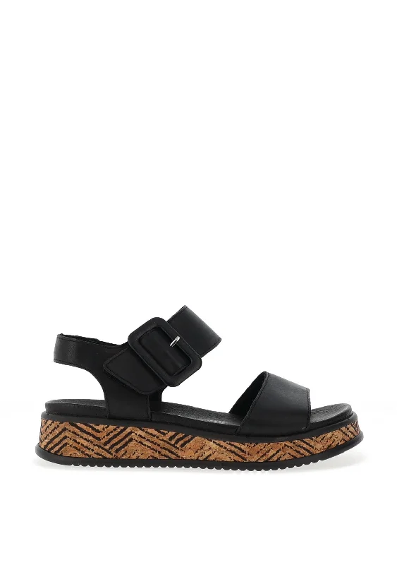 Rieker Womens Evolution Faux Buckle Wedged Sandals, Black