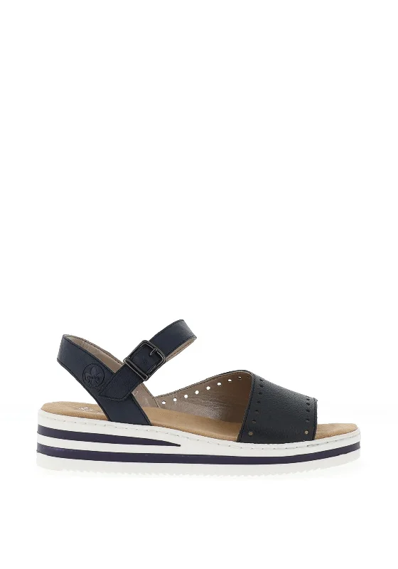 Rieker Womens Stripped Wedged Sandals, Navy