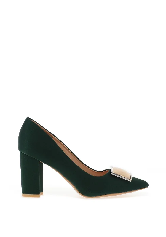 Sorento Johnstown Brooch Pointed Court Heels, Forest Green