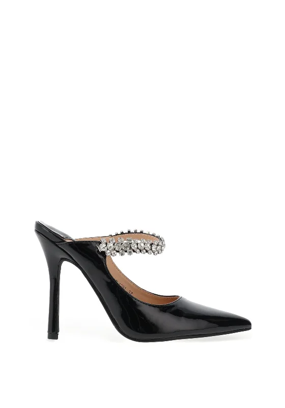 Zen Collection Patent Embellished Strap Heeled Shoes, Black