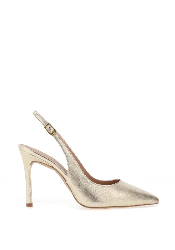 Unisa Tulsa Metallic Leather Heeled Sling Back Shoes, Gold