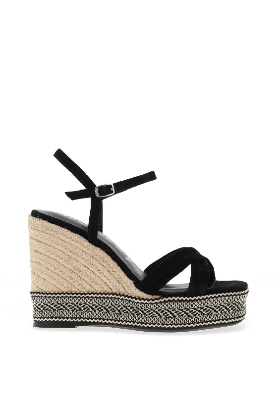 Tamaris Woven Printed Wedge Sandals, Black