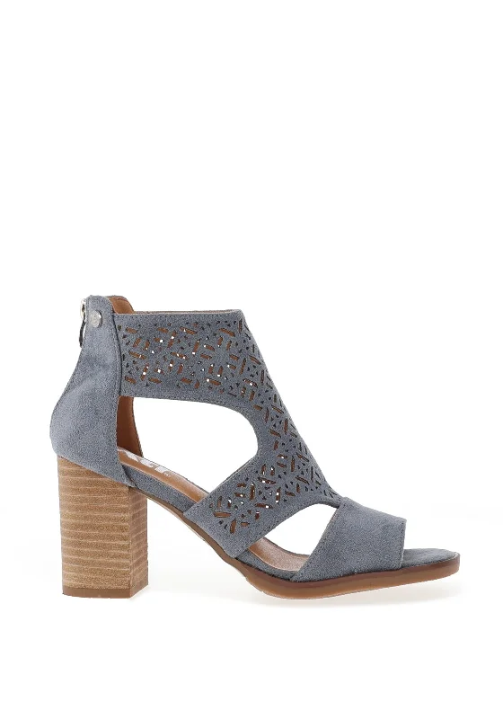 Xti Laser Cut Block Heel Mule Sandals, Jeans Blue