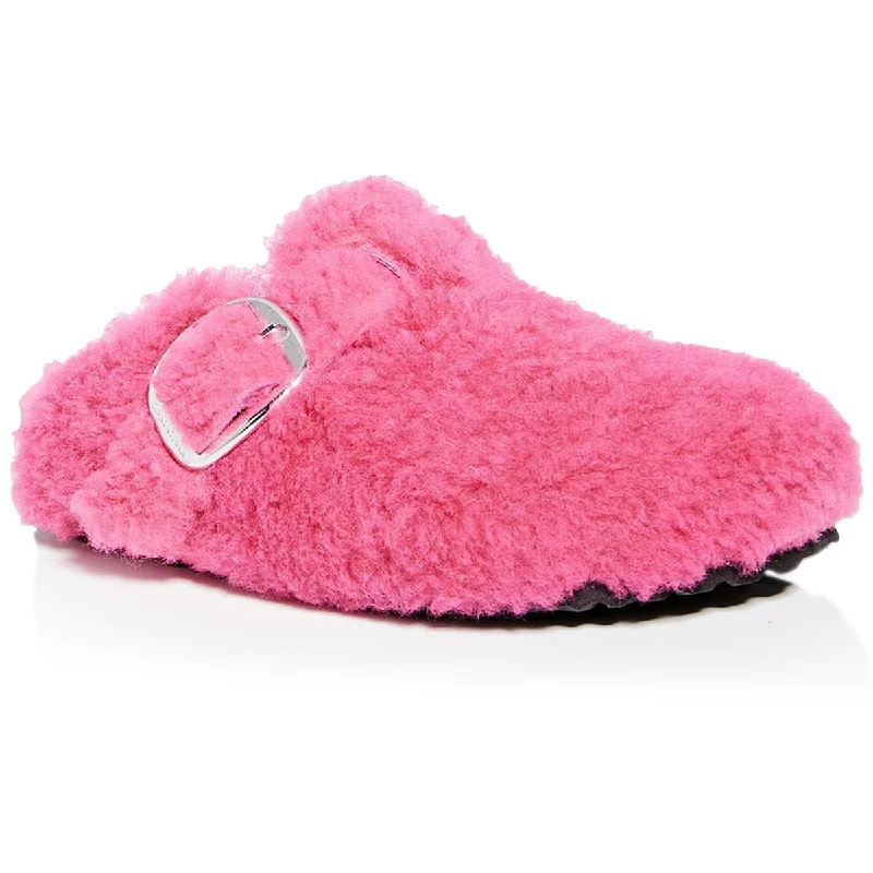 Birkenstock Womens Boston Big Buckle Fuzzy Slip On Mules